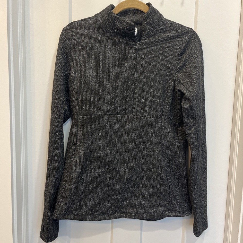 Kyodan Women's Mock Neck Pullover Sweater Gray Herringbone Tweed Flannel Sz M